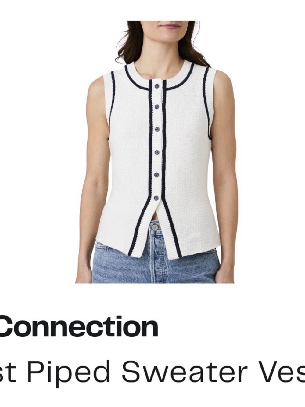 French Connection White Tank with Navy Trim